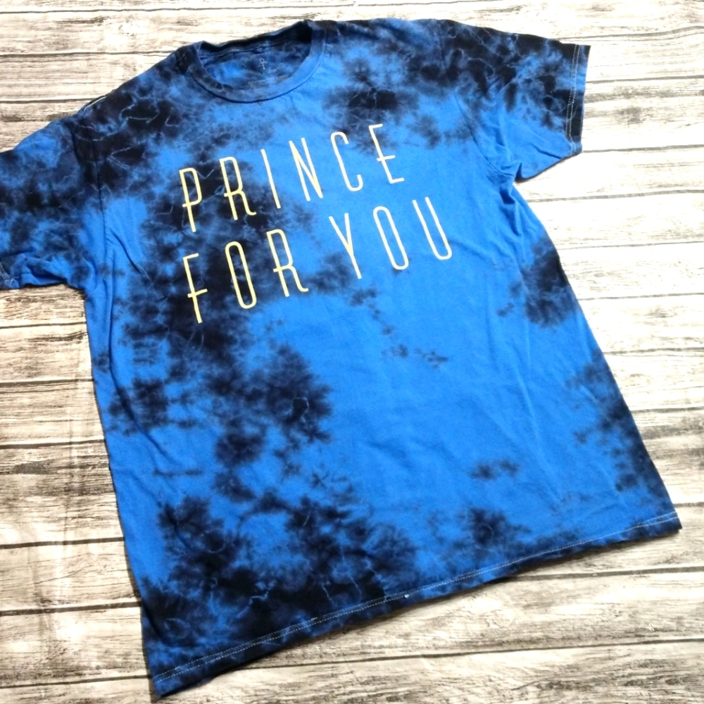 Men's Medium fits Women's Large PRINCE For You Black & Blue Tie Dye Acid Wash Sh